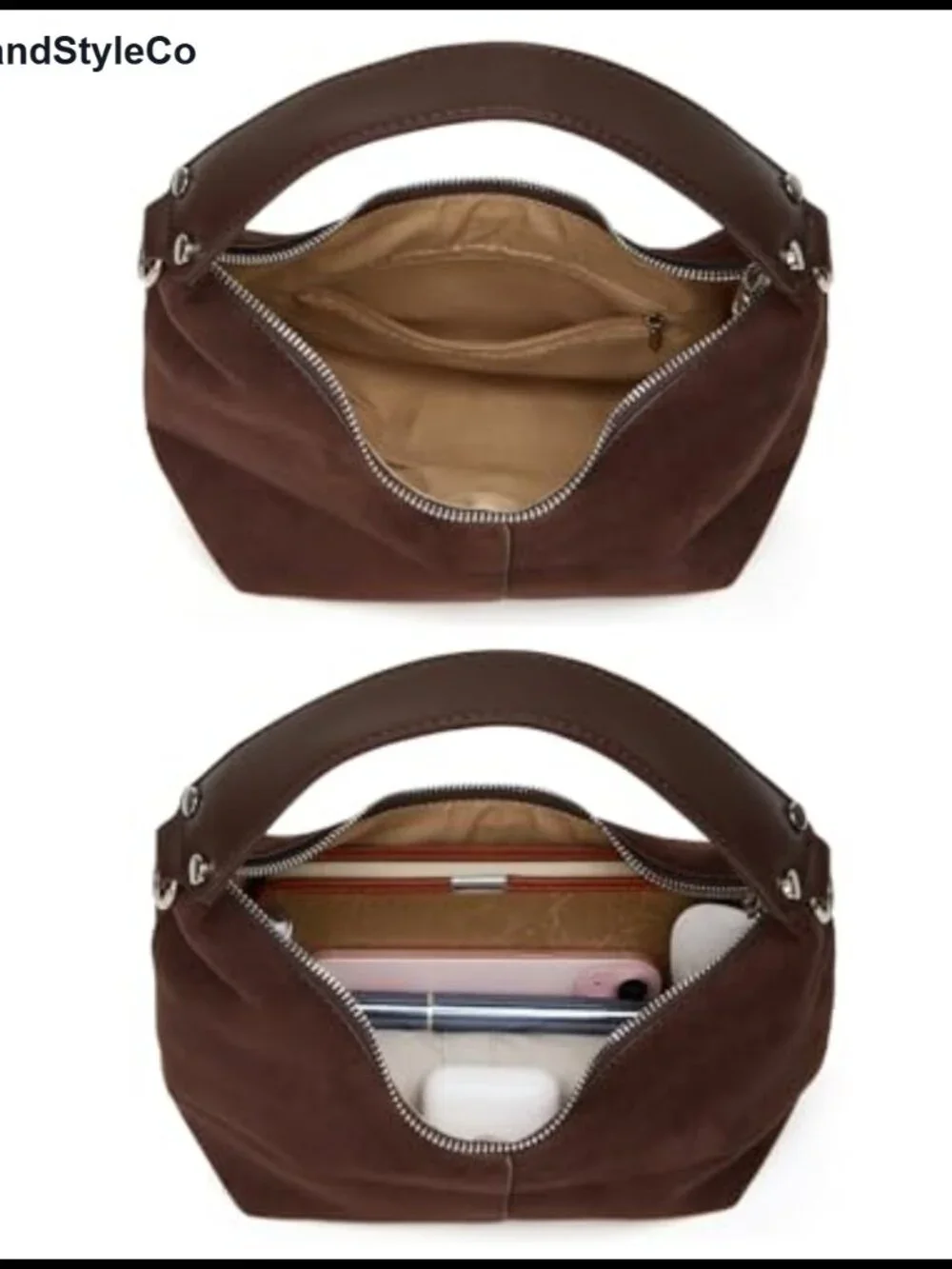 Vintage Suede Crescent Bag Slouchy Hobo Shoulder Purse for Women Work Handbag